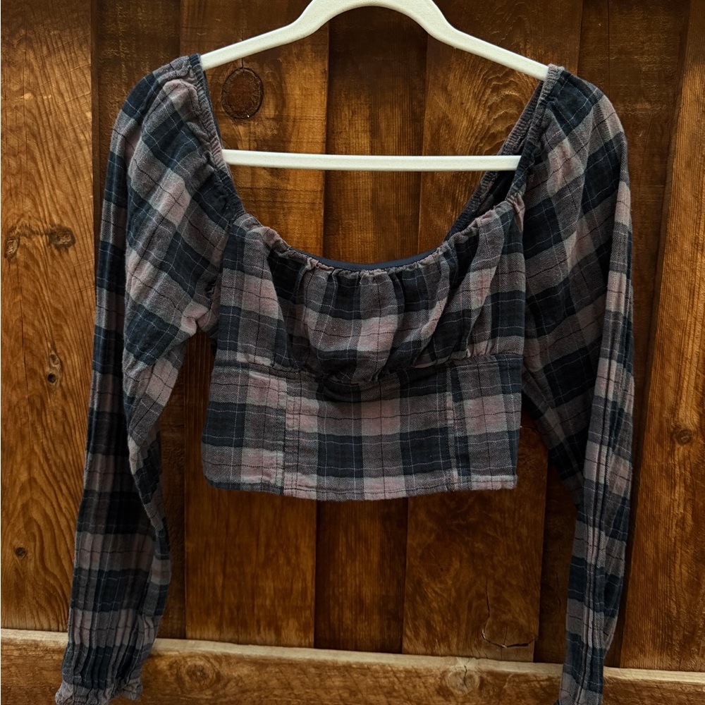 Wild Fable Plaid Crop Top in Black and Pink